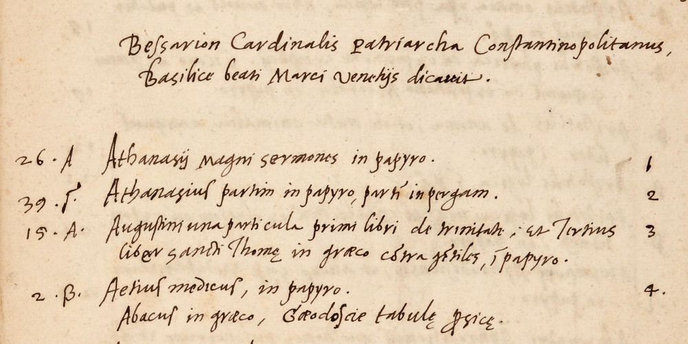 Catalogue des manuscrits grecs de la bibliothèque du cardinal Bessarion