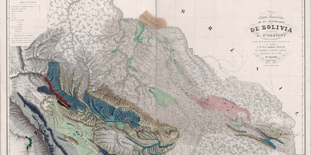 Carte géologique de Bolivie dressée par Alcide d'Orbigny