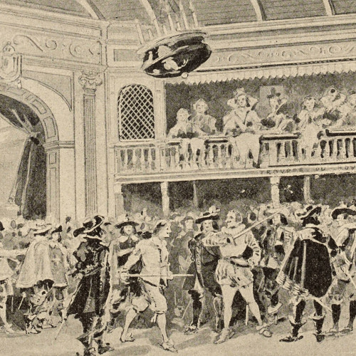 Représentation du premier acte de Cyrano de Bergerac au théâtre de la Porte Saint-Martin en décembre 1897