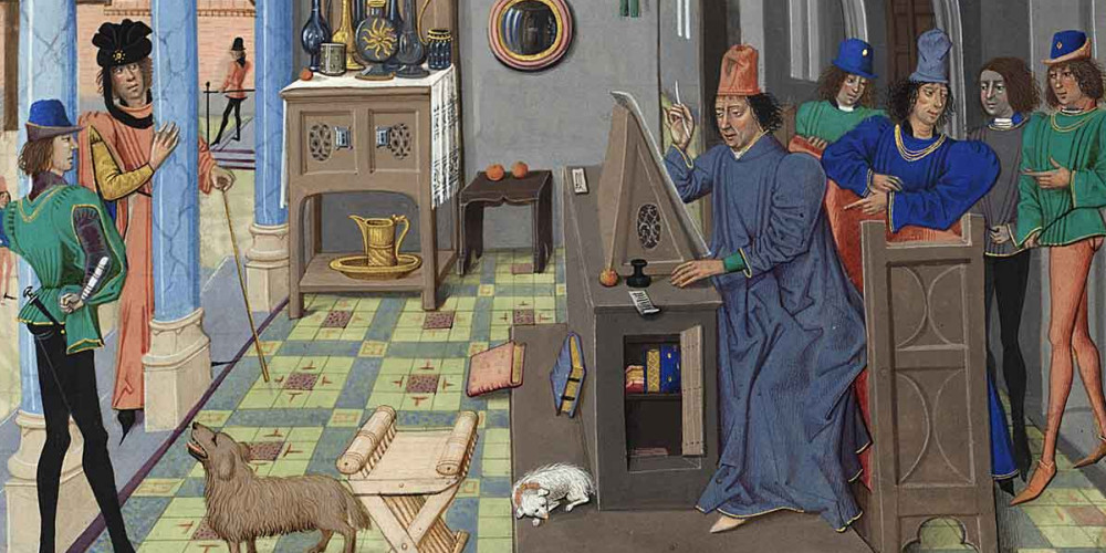 Charles le Téméraire rend visite à David Aubert dans son scriptorium