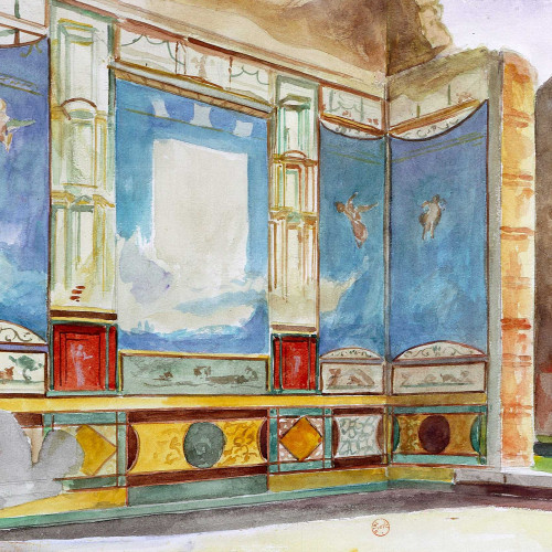 Quatrième style de peinture murale à Pompéi : tablinum de la maison de la chasse