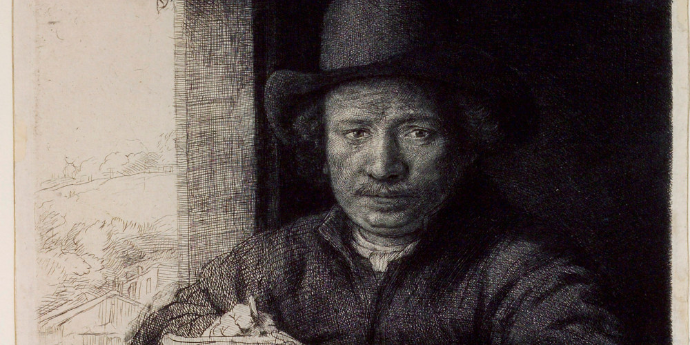 Rembrandt gravant ou dessinant près d'une fenêtre
5e état