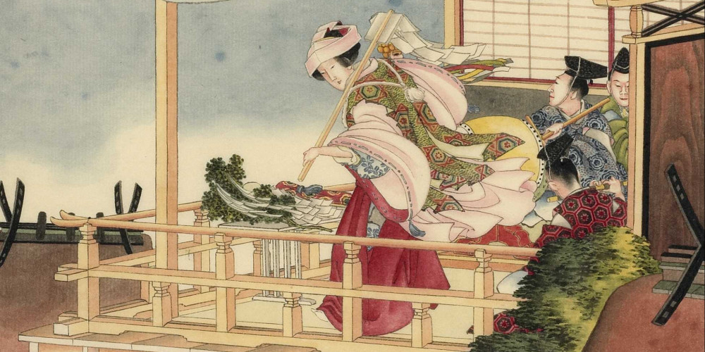 Prêtresse (miko) exécutant une danse kagura
