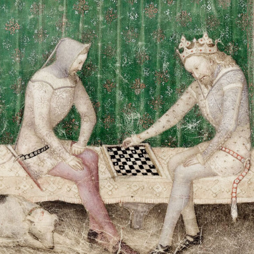 Le roi Arthur affronte Bédoïer aux échecs