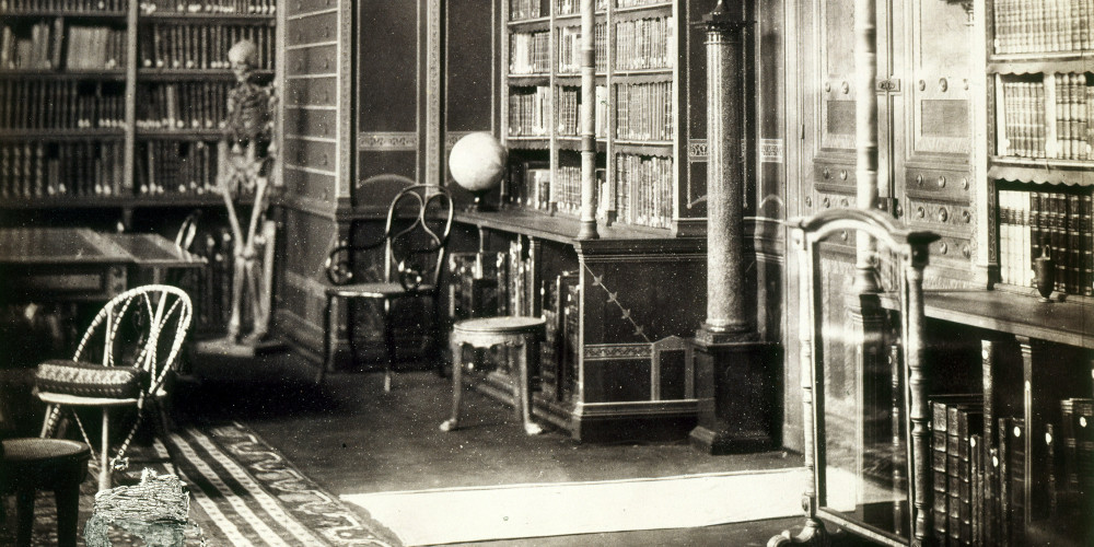 Intérieur de la bibliothèque de la maison pompéienne du prince Napoléon, avenue Montaigne