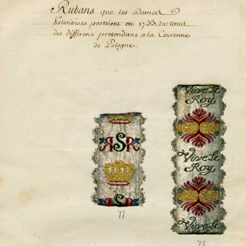 Rubans que les dames polonoises portoient en 1733 du temp des différens prétendans à la Couronne de Pologne