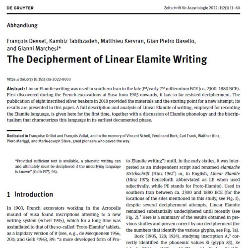The Decipherment of Linear Elamite Writing