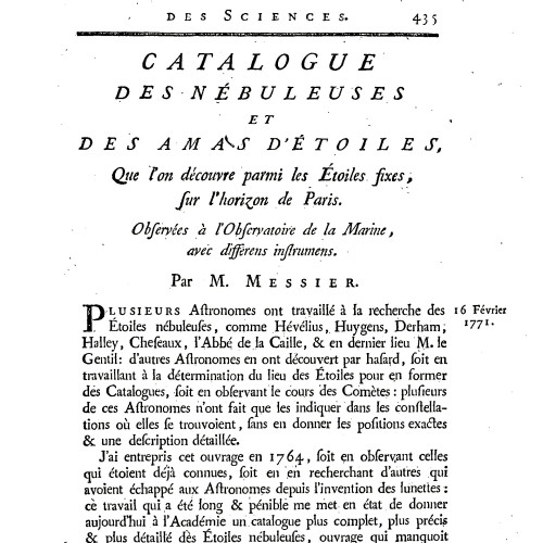 Le Catalogue des nébuleuses de Charles Messier