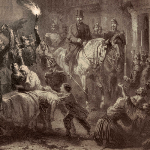 Louis Napoléon franchit les barricades de Paris dans la nuit du 2 décembre 1851