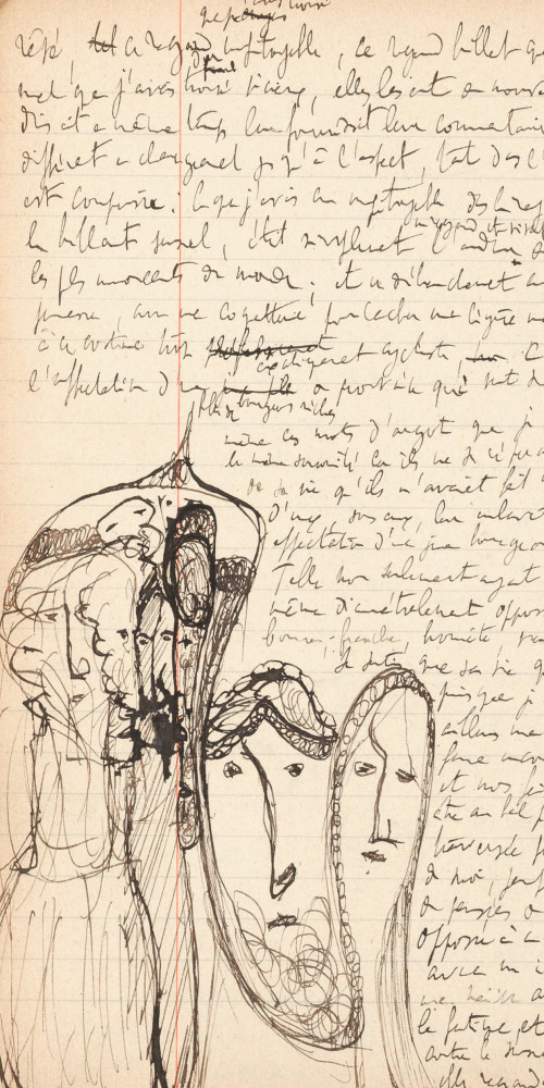Manuscrit de Du côté de chez Swann doté de dessins de Marcel Proust