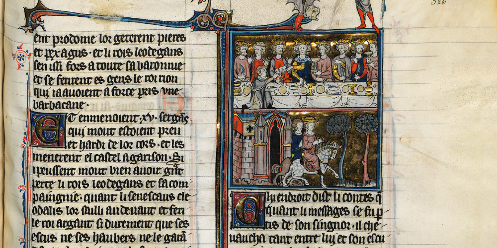 

Arthur à table reçoit le messager de Rion ; Messager de Rion quittant Camelot

