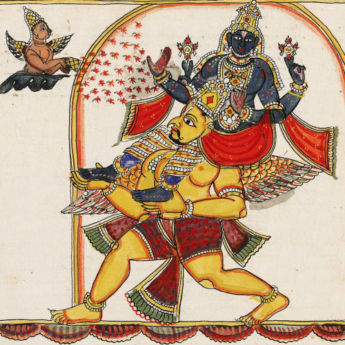 À la demande des dieux et des rishi, Vishnu, porté par Garuda, décide de revenir sur terre
