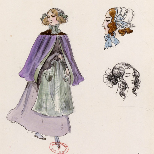 Dessins de costumes pour La Bohème : Mimi, une cousette, Acte III