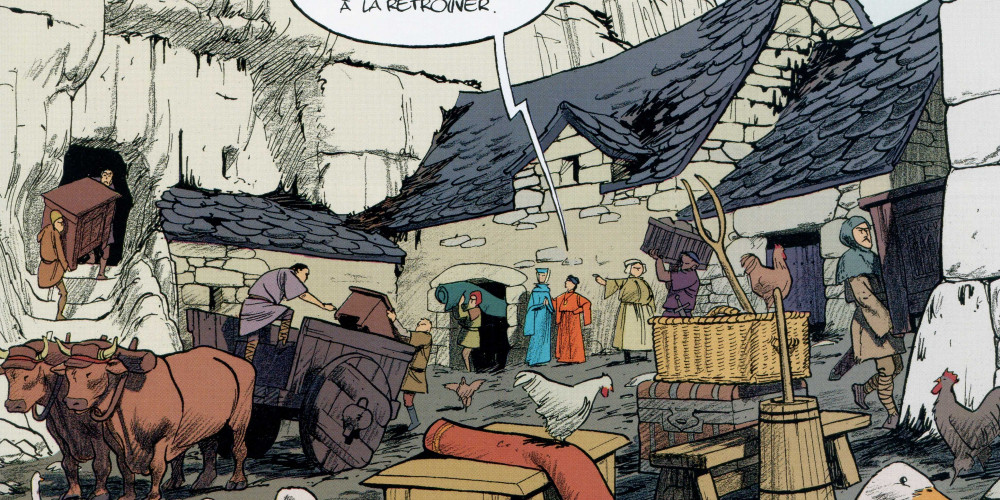 Représentation d’une maison médiévale dans la bande dessinée