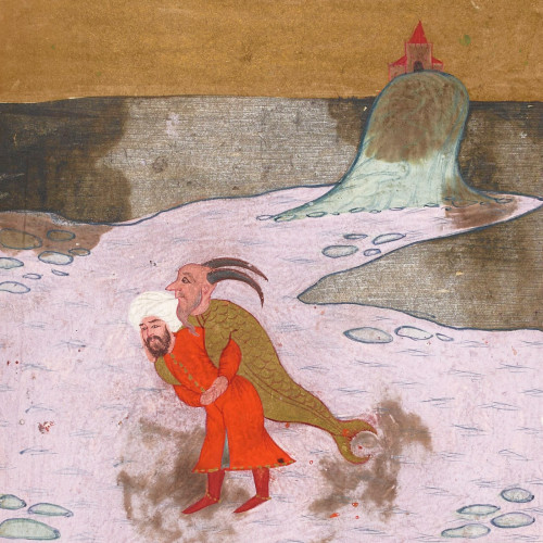 Folio 79v : Sindbad et le vieil homme de la mer