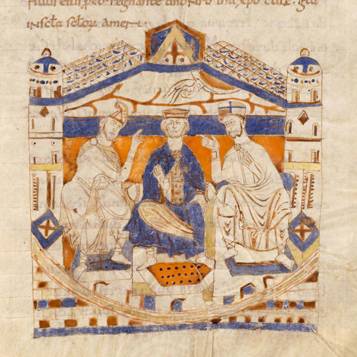 Louis le Pieux dans son palais, entre le protospathaire Christophe et le diacre Grégoire