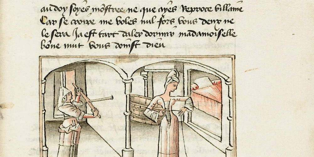 Fol. 11 : Gondrée perce un trou dans le mur de la chambre d’Euriant