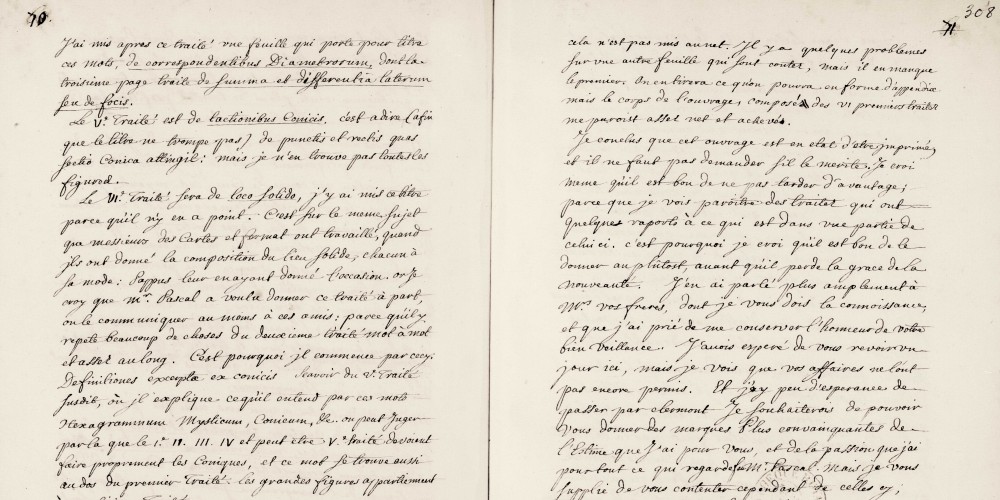 Lettre de Leibniz à Étienne Périer « sur quelques manuscrits de M. Pascal touchant les sections coniques »