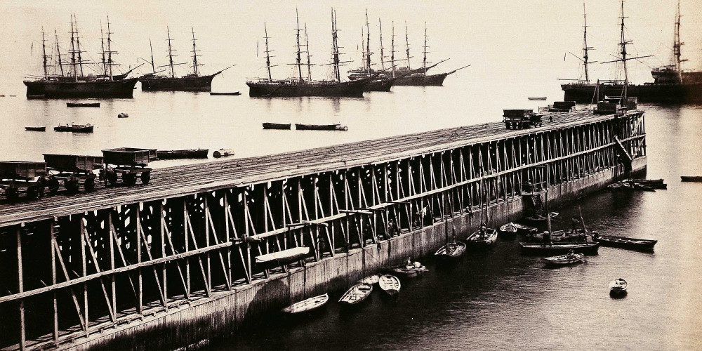 View of the Great Pier, with shipping waiting for guano