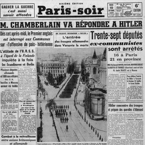 Une de Paris-soir en 1939