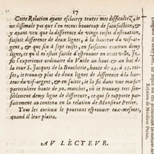 Blaise Pascal, Récit de la grande expérience de l’équilibre des liqueurs… 