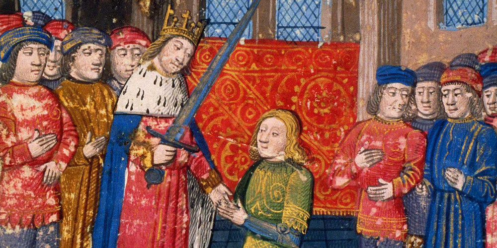 Adoubement de Lancelot par le roi Arthur