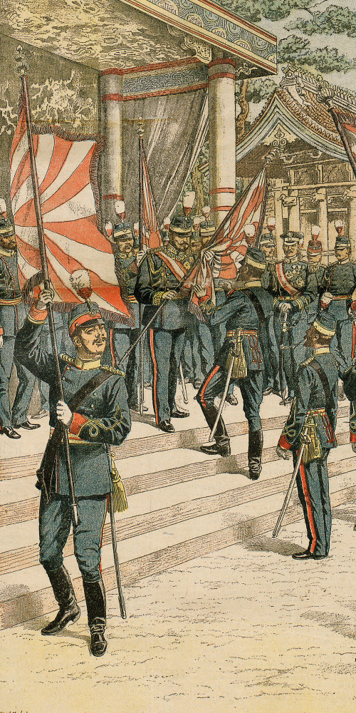 L’empereur du Japon remettant le drapeau à ses troupes