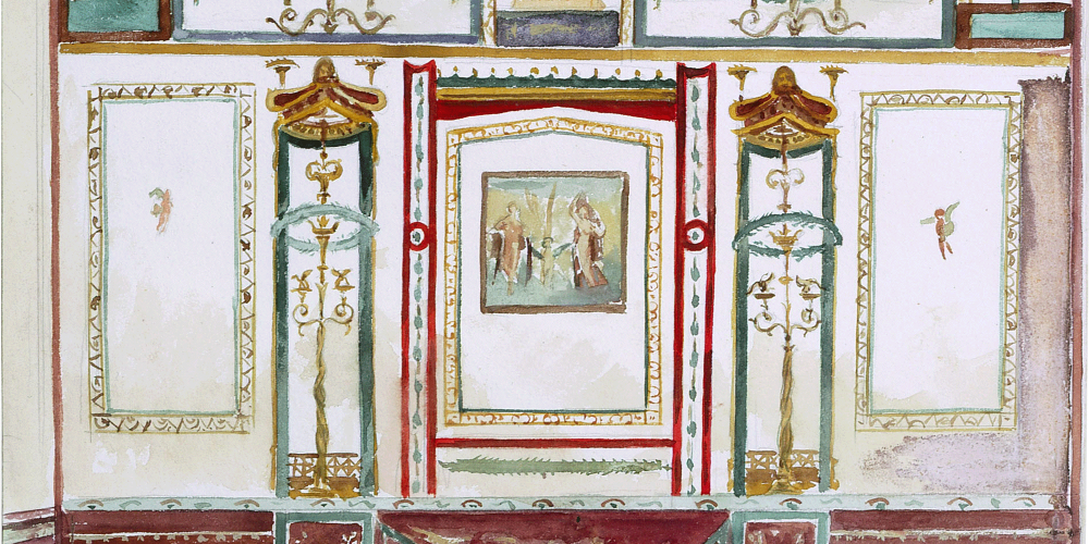 Quatrième style de peinture murale à Pompéi : exèdre de la région VI, îlot XV