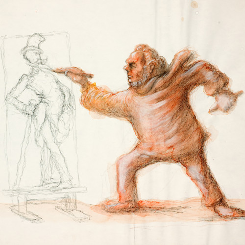 Dessin préparatoire pour la statue de Daumier à l’Assemblée nationale