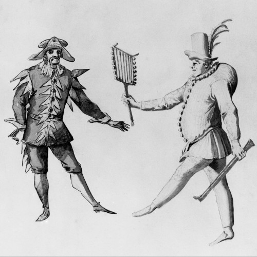 Henri Gissey, Polichinelle et Matassin dans le finale de Psyché, 1671