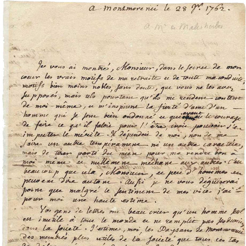 Lettre de Rousseau à Malesherbes