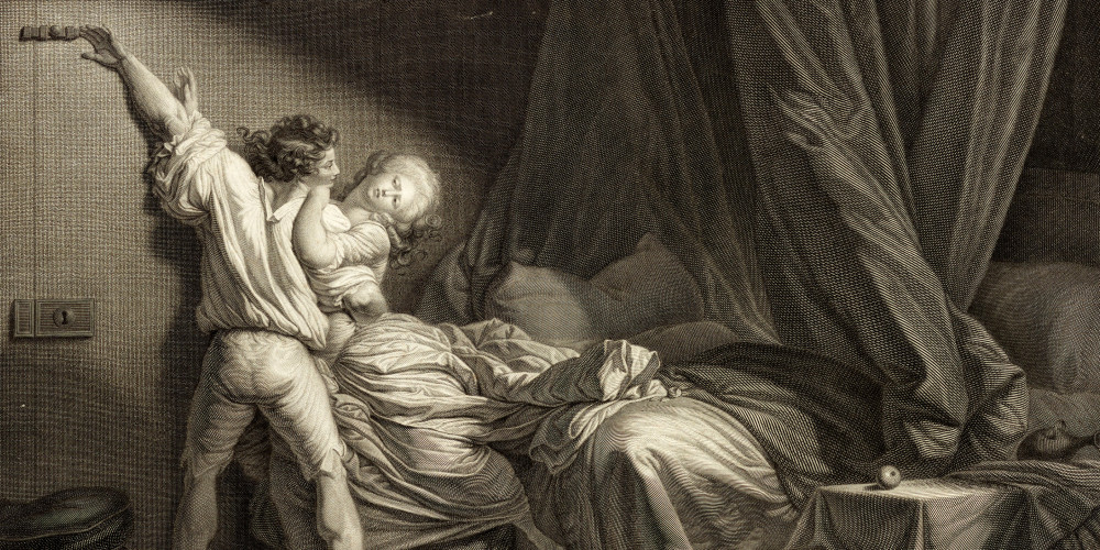 Le Verrou, gravure de Maurice Blot d’après une peinture de Fragonard