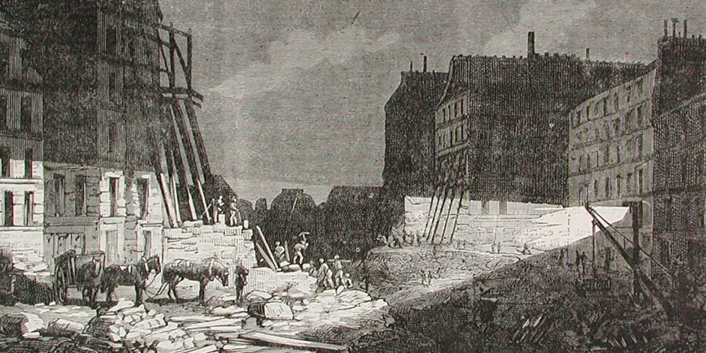 Percement de la Butte-des-MoulinsTravaux pendant la nuit à la lumière électrique