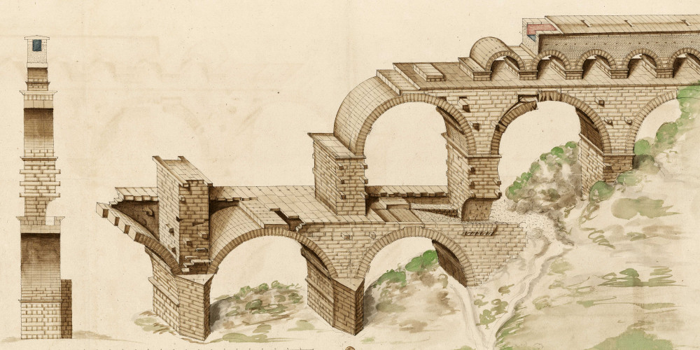 Élévation en perspective du pont du Gard