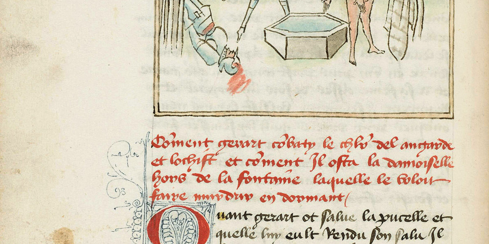 Fol. 85v : Gérard à la rescousse de la demoiselle à la fontaine