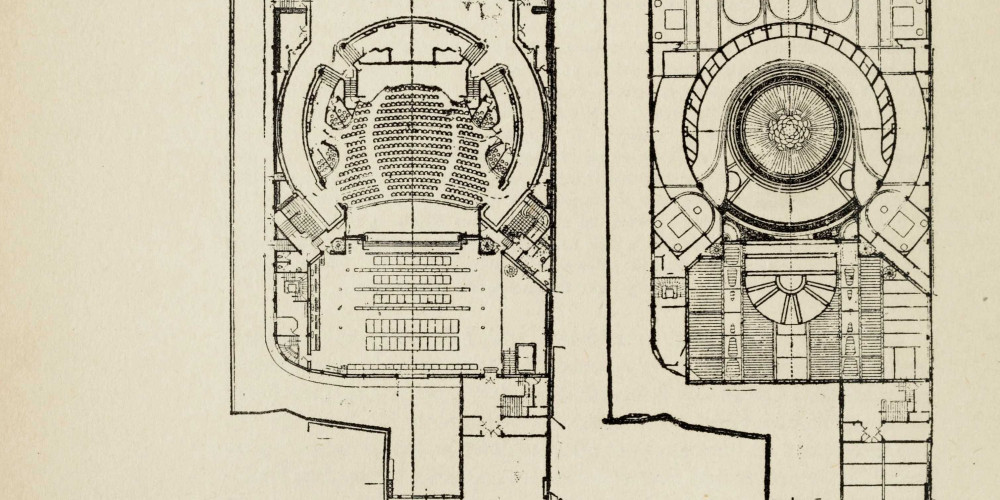 Théâtre des Champs-Élysées : plans du rez-de-chaussée avec dessins des sols et des plafonds