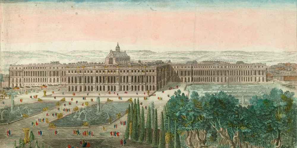 Vue et perspective du château de Versailles du côté des jardins
