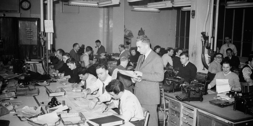 Salle de rédaction de l’AFP au début des années 1950