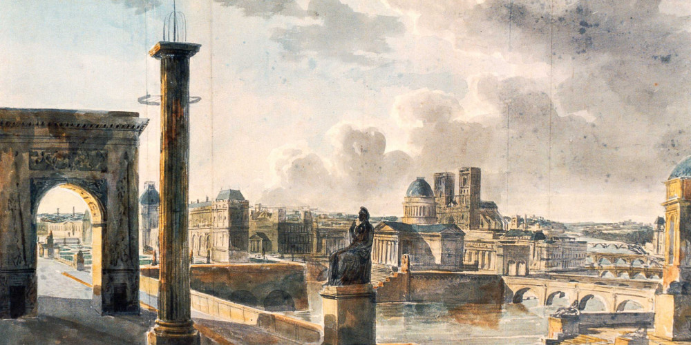 "Dessin  dans lequel sont placés  les monuments les plus remarquables de Paris"