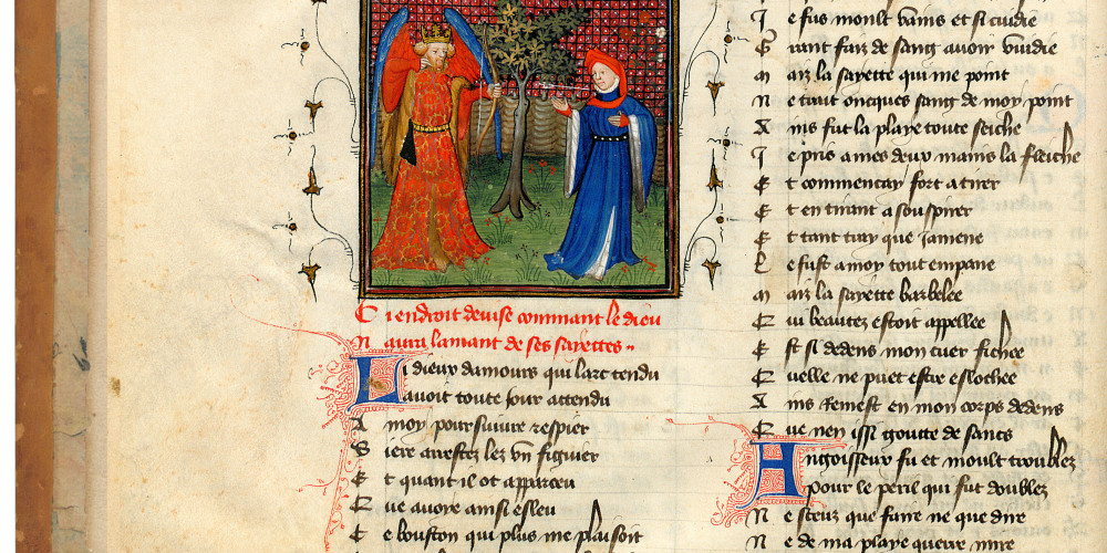 Fol. 14v : Le dieu d'Amour décoche ses flèches à l'Amant
 
