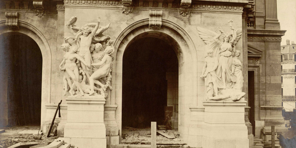 Construction de l’opéra Garnier à Paris, groupe sculpté de la façade, La Danse de Jean-Baptiste Carpeaux