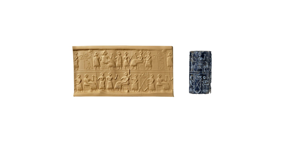 Sceau-cylindre en lapis-lazuli avec inscription en cunéiforme