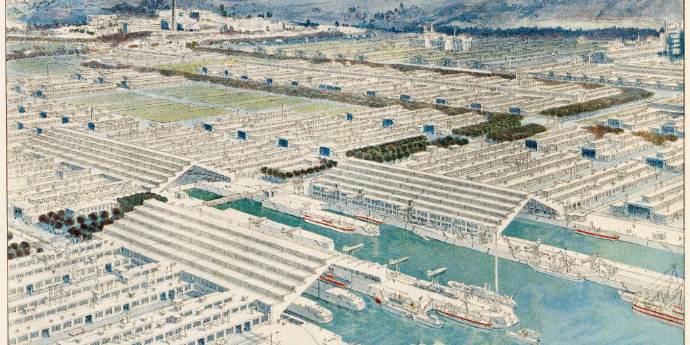 Vue des usines et chantiers navals de la Cité industrielle de Tony Garnier