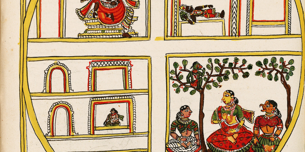 Le vautour Sampati révèle à Hanuman où se trouve Sita ; d’un saut, le singe franchit la mer, traverse le corps d’un rakshasa et arrive à Lanka
 