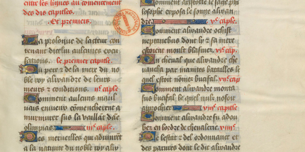  Fol 1 : Page de  titre – Table des chapitres du Premier livre
 