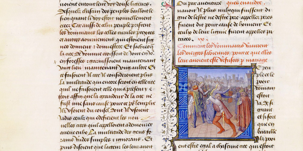 L'enlèvement des Sabines dans un manuscrit en écriture bâtarde