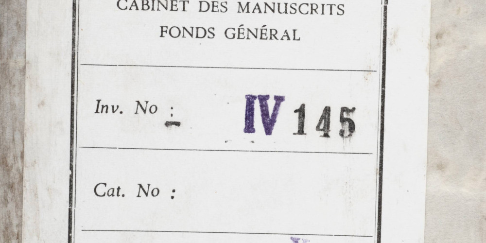 Contre-plat avec la cote du manuscrit 