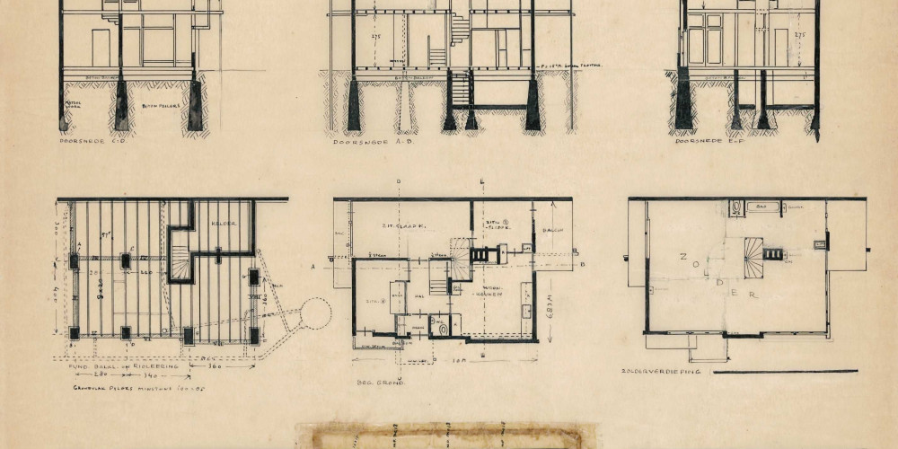 Plans et élévations de la maison Schröder de Gerrit Rietveld à Utrecht  (1924)
