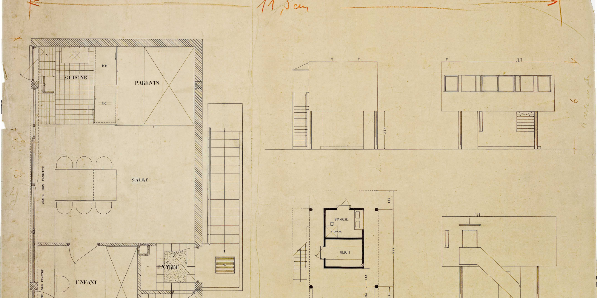 plans-et-l-vations-de-la-maison-du-jardinier-de-la-villa-savoye-par-le