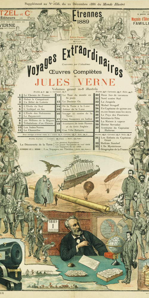 Affiche publicitaire pour les Voyages extraordinaires, étrennes 1889 de l’éditeur Hetzel